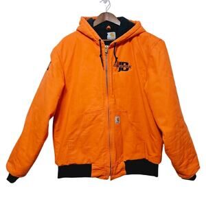 Vintage Carhartt Jacket Mens Size M Orange Canvas Hooded Quilted Lined J140 BLZ